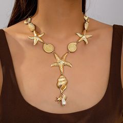 夏の新型個性誇張ファッション海星貝殻y型ネックレスは女性の海辺での休暇に適している