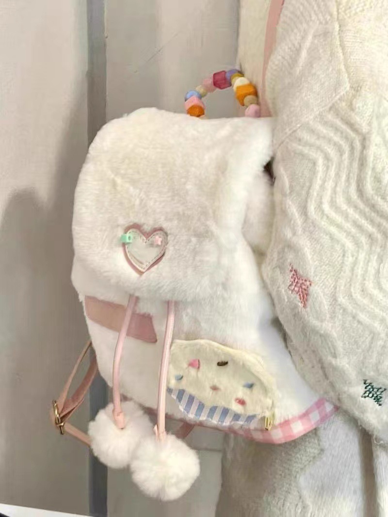 2024 New Autumn/Winter Sweet Ins Girls' Student Fashion Versatile Hairy Backpack_voghion.com