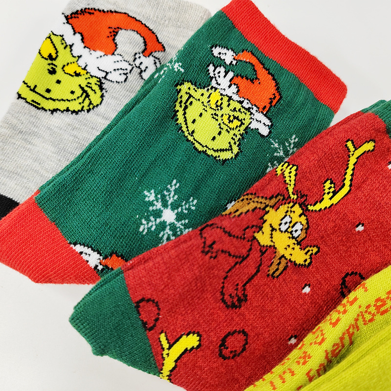 Children's Cartoon Christmas Knitted New Mid-Calf Socks Cross-Border Girls' Jacquard Flower Socks Factory Direct Sales Can Be Shipped on Behalf of Others