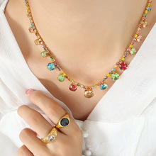 多彩水钻项链铜材质爪扣水钻链小众不掉色设计法式复古气质首饰品