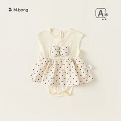 邦選夏季嬰兒連體衣波點蝴蝶結爬服無袖韓版寶寶哈衣XY14070