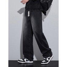 秋季新款裤子13男孩初高中14大童学生15青少年酷帅黑色直筒牛仔裤