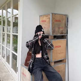 南油高货 | 辣妹风 25SS秋冬罗家羊绒格纹开衫百搭上衣ins女V领