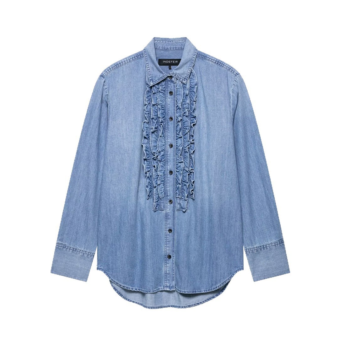 European and American Style Women's Clothing 2025 New European and American Fashion Simple Versatile Denim Shirt 5216061 400