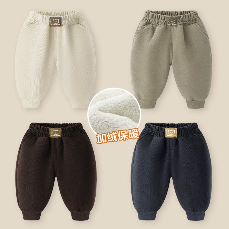 Детские пуховые длинные брюки Зимняя одежда осень-зима дети теплые хлопчатобумажные брюки ягненка детские брюки свободные повседневные брюки прилив
