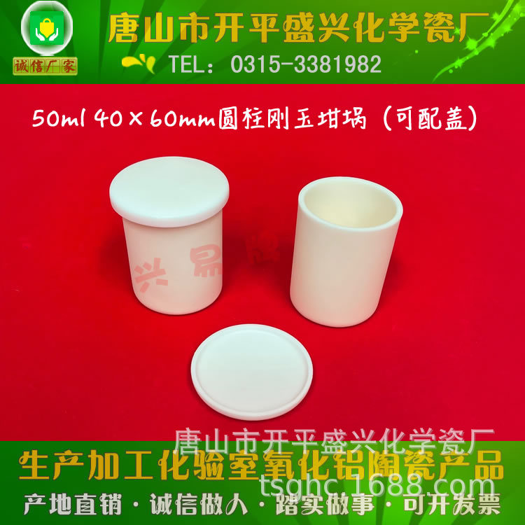 厂家供应 可配盖  化验室用   50ml   40*60mm  圆柱刚玉坩埚