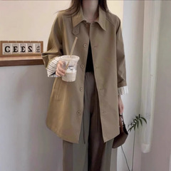 カーキ色のトレンチコート女性2025春秋新作小柄韓国系ミディアムロング高級感コート英倫風
