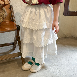 Girls' Skirt Lace Princess Skirt Cotton Children's Summer 2023 New Spring and Autumn Baby Cake Long Skirt