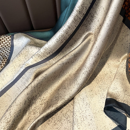 Spring and Summer Korean Style Quilting Striped Satin Silk Scarf for Women, Travel Sun Protection Shawl Beach Scarf