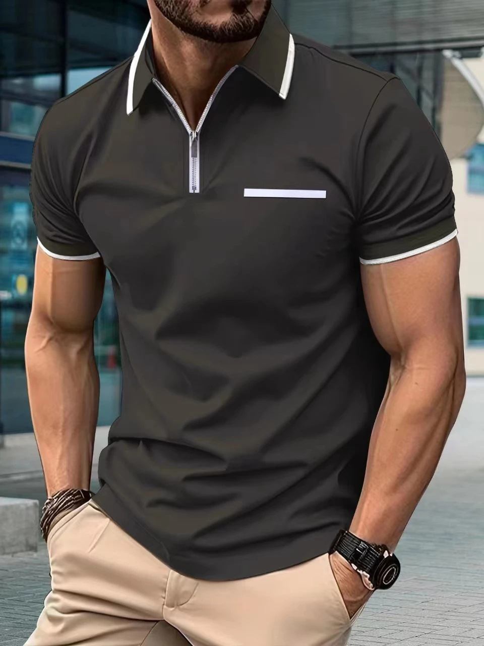 Venta caliente transfronteriza nueva impresión de degradado 3D de verano de gran tamaño casual para hombre suelto código europeo cremallera polo manga corta