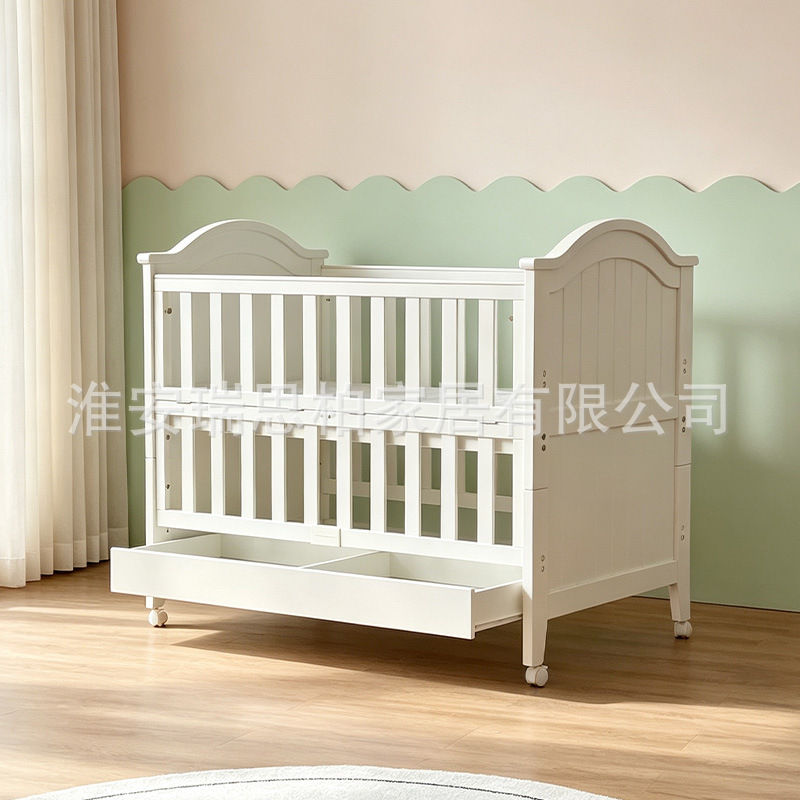 Solid wood baby crib for newborns, movable and combinable bed, multifunctional and convertible into a children's desk, computer table, and teen bed
