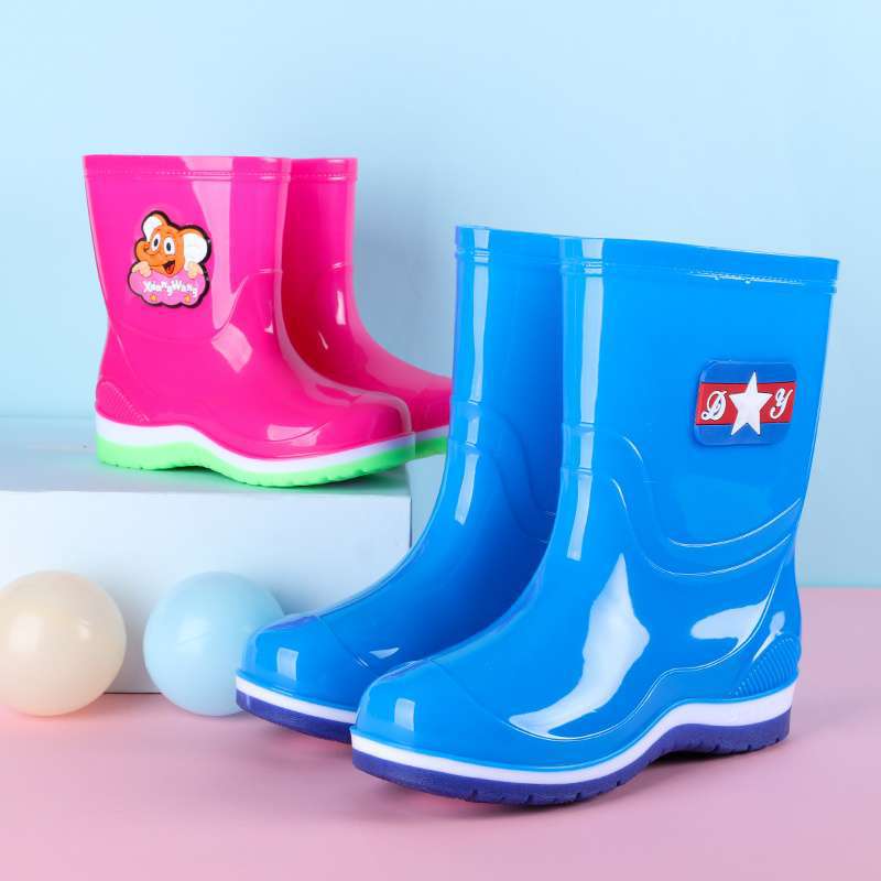 Children's Rain Boots 2-15 Years Old Baby Fleece-Lined Cartoon Men's and Women's Rubber Shoes Non-Slip Student Kidsren's Water Boots Warm Rubber Shoes Large Size