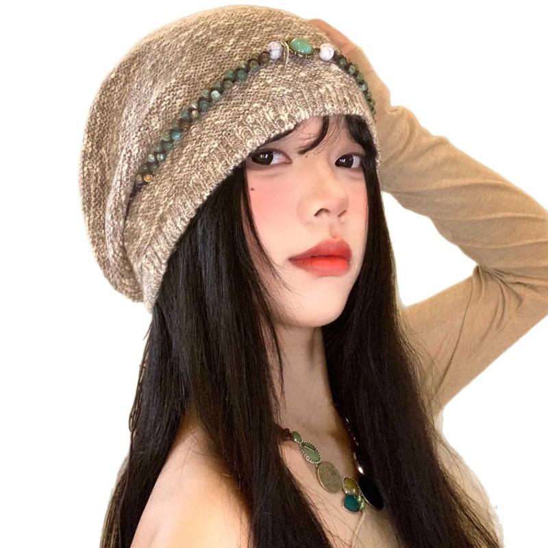 甜美百搭民族风针织堆堆帽秋冬休闲时尚扎染套头帽美式复古冷帽潮|undefined