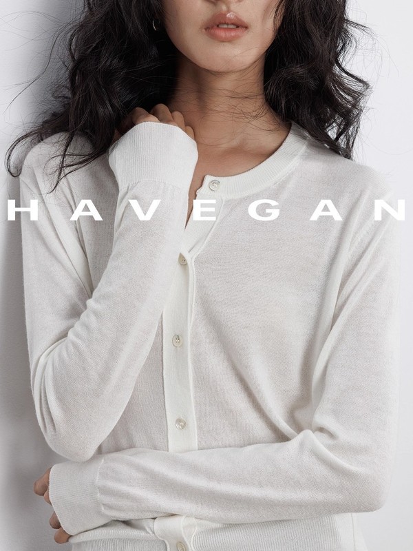 与间HAVEGAN/秋季圆领长袖针织开衫女薄款外穿宽松慵懒老钱风上衣|undefined