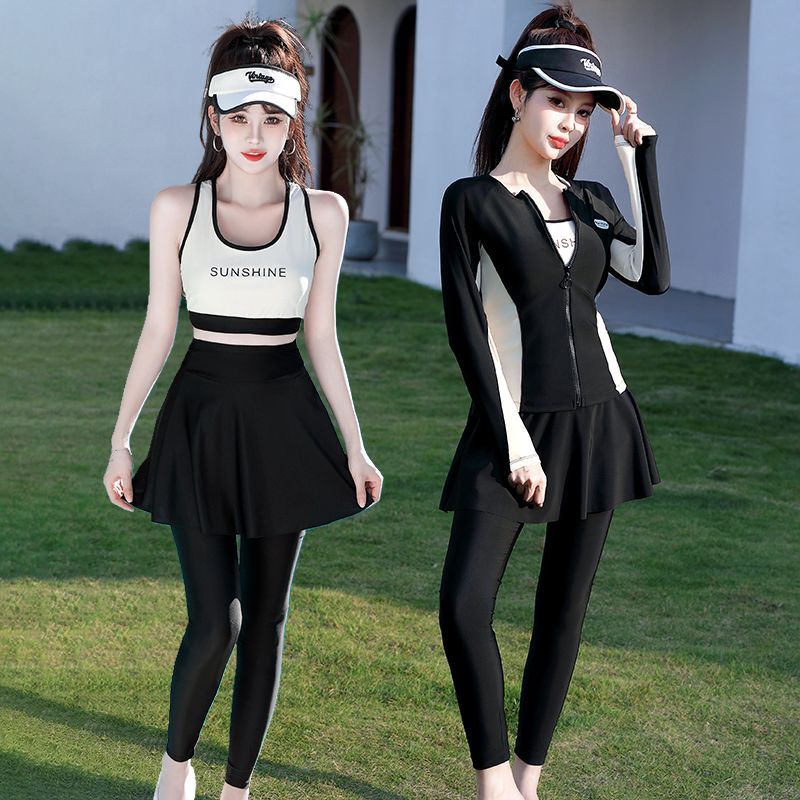 Swimsuit Women's Hot Spring New Swimming Sunscreen Three-piece Set Conservative Split Long Sleeve Trousers Surf Snorkeling Jellyfish Dress