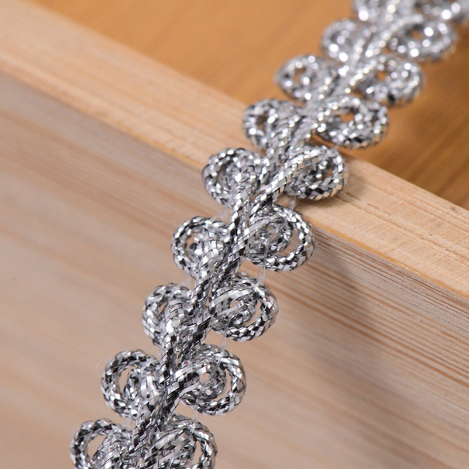 1cm de ancho oro y plata ciento de ciento de seda encaje iluminación cinta de baile accesorios cortinas accesorios textiles artesanos