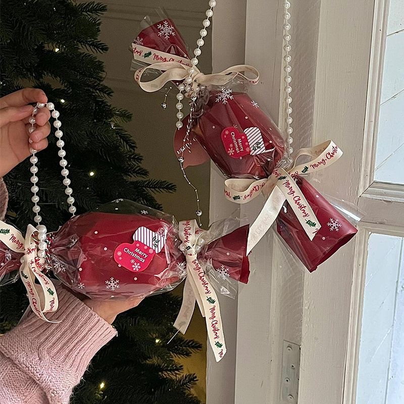 Nochebuena, bolsas de mano de manzana hechas a mano, bolsas de materiales DIY, regalos de Navidad, flores de dulces de Navidad.