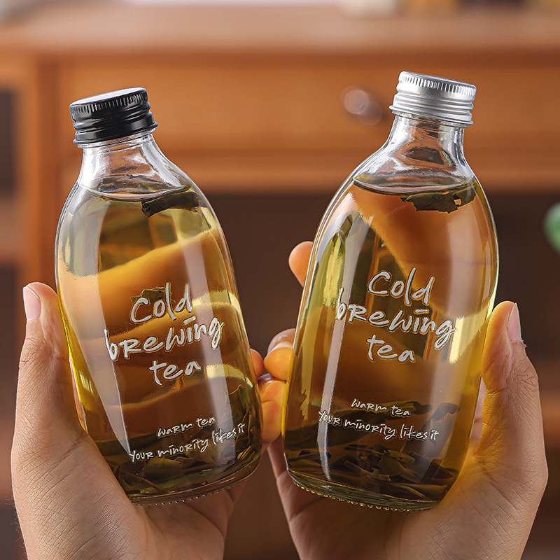Directly Supplied from the Manufacturer, Cold Brew Tea Bottles, Fruit Wine Beverage Glass Bottles, Trendy Flower Tea Bottles, Transparent Glass Water Bottles, Customizable with Printing