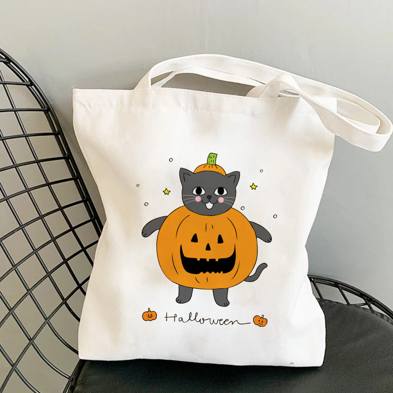 All Seasons Season Unisex Gender Halloween Unisex Canvas Animal Pumpkin Letter Streetwear Square Open Shoulder Bag Canvas Bag