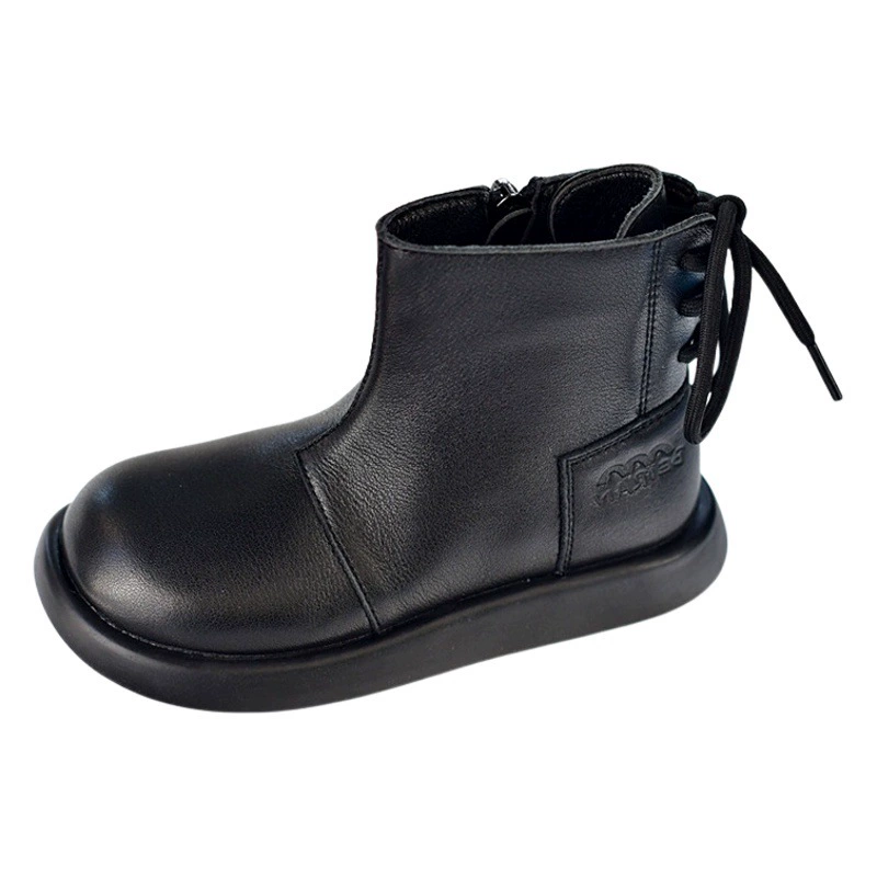 Детские кожаные ботинки Ботинки принцессы для девочек короткие ботинки черного цвета с мягким дном, Нескользящие кожаные ботинки на флисовой подкладке для девочек, модные ботинки Martin