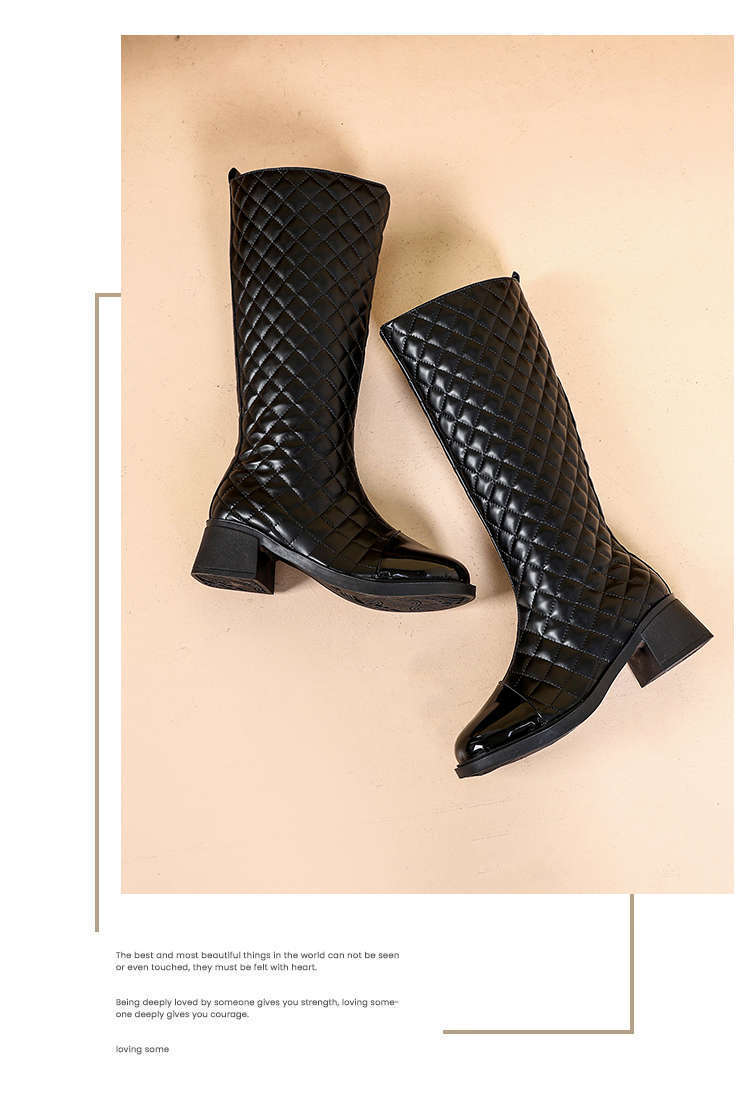 Xiaoxiang style sleeve dia grid high 2024 new autumn and winter round toe thick, unable to keep up with the knee knight_voghion.com