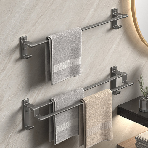 Gun gray space aluminum towel rack no punching towel bar double pole single pole bathroom towel rack bathroom hook