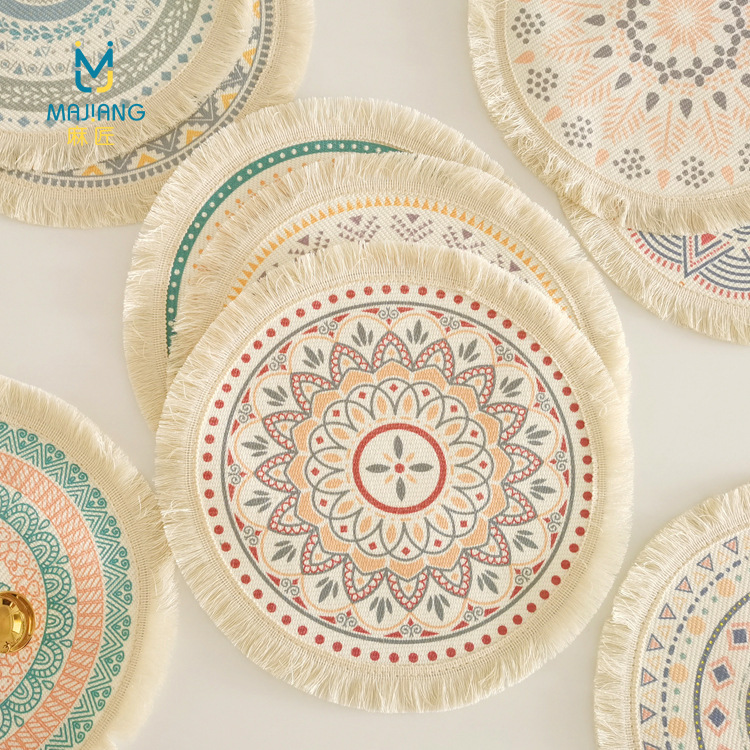 民族风圆形餐垫波西米亚装饰餐垫餐桌隔热垫棉线杯垫布艺编织餐垫