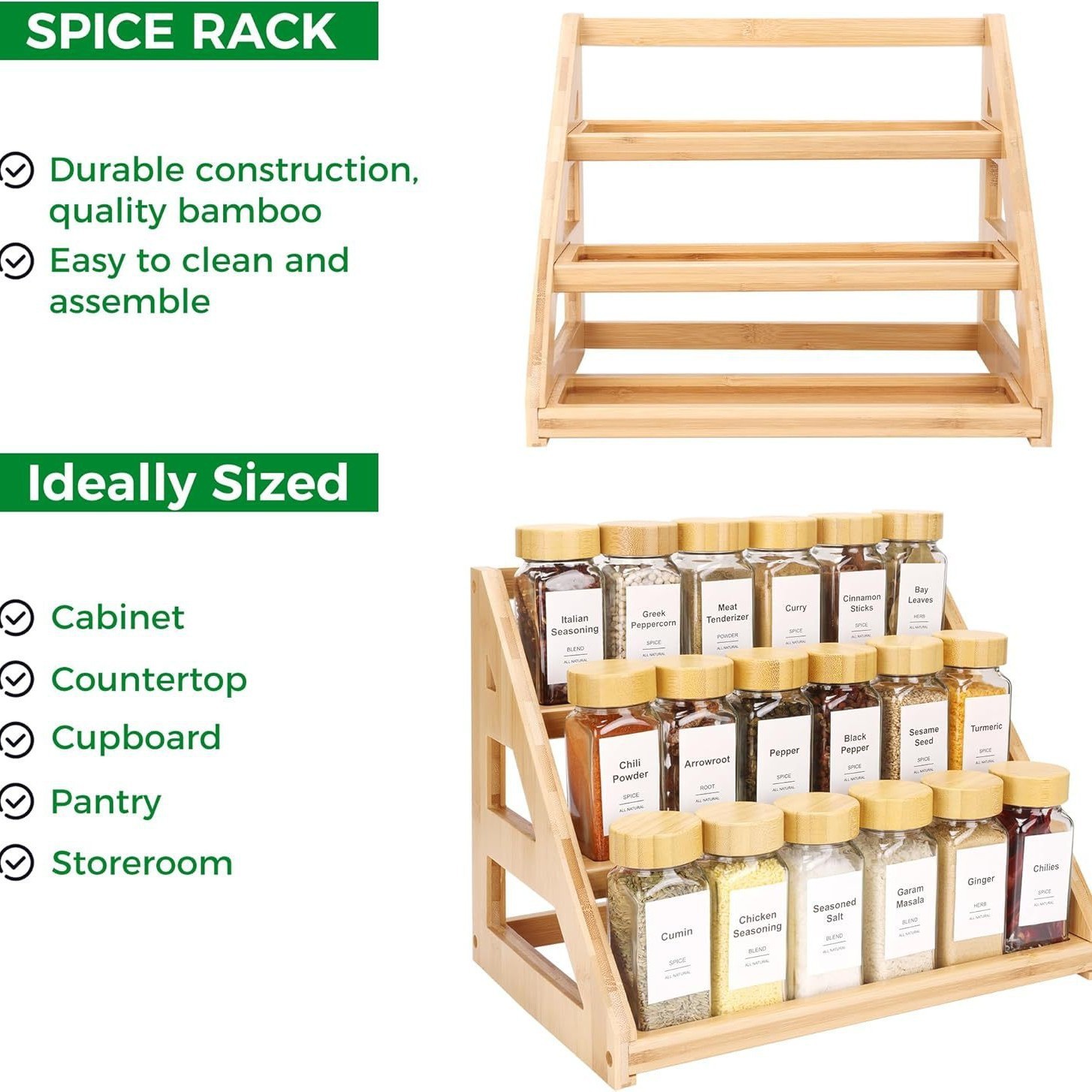 Wooden multi-layer spice rack kitchen table spice organizer glass jar storage display rack desktop storage rack