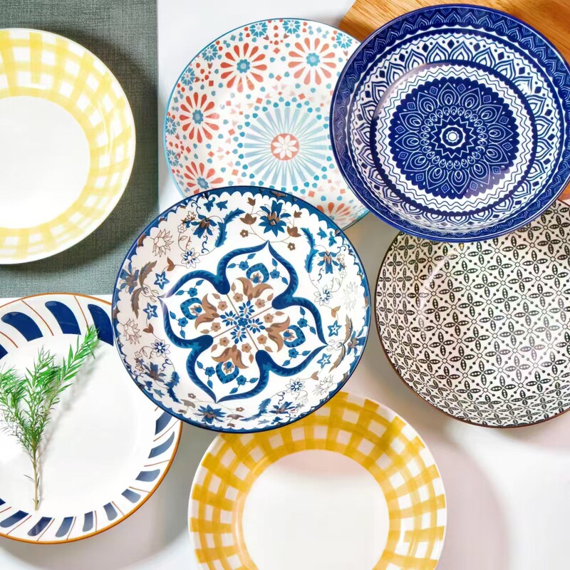 Underglaze Color Ceramic Plate Export Bohemian Soup Plate Deep Plate Fruit Plate Household Dish Nordic Dish