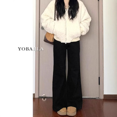 春と秋の新型黒の微ラッパジーパンの女性の大きいサイズの太ったmmの弾力性はやせています。