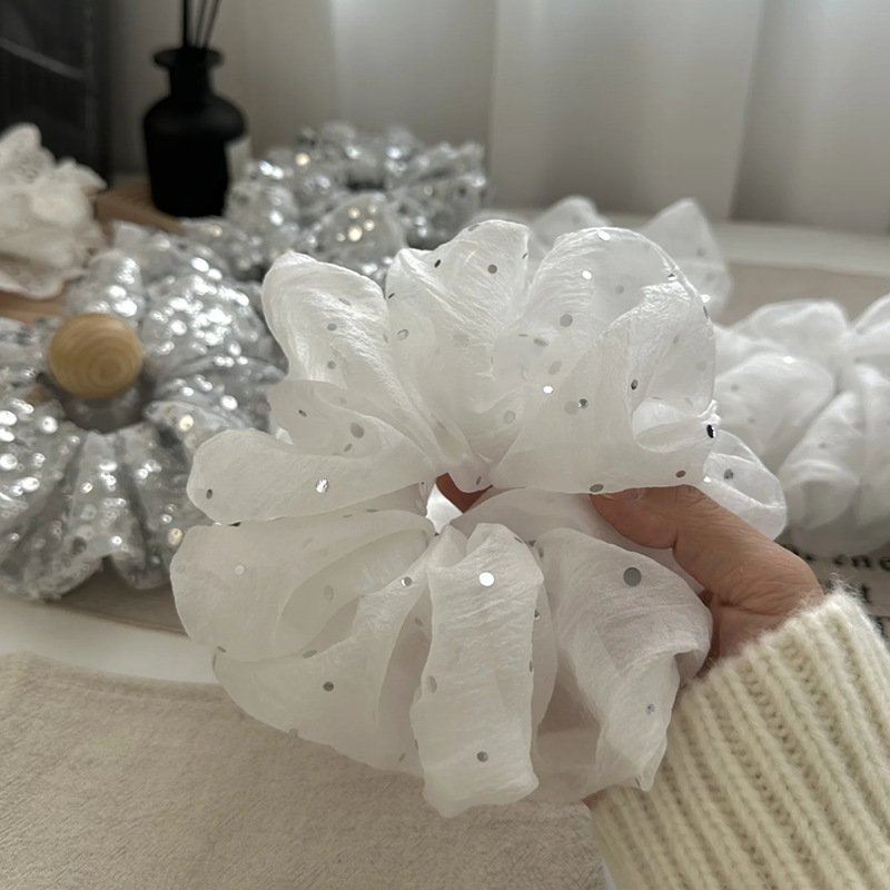 Extragroßes Pailletten-Haargummi aus Netzstoff, lässig-elegant, koreanischer Stil, elastisches Band, Haaraccessoire_voghion.com