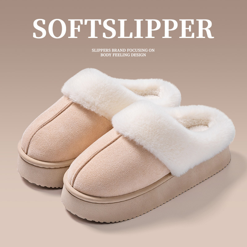 4CM zapatillas de algodón grueso para mujeres antideslizantes y terciopelo para calentar el invierno de zapatillas de lana gruesa image 3