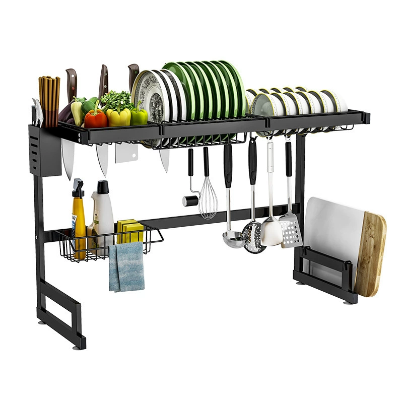 Over‑sink multilayer drying rack, universal kitchen storage, black, 65 cm or 85 cm