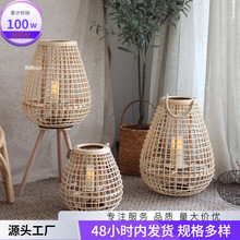提灯手落地插电高款拍摄道具收藏烛台藤编万人设计师风灯