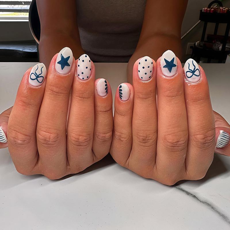 Cross-Border Cute Star-Striped Bowknot Polka Dot Exquisite Aesthetic Wearable Nails Spring and Summer Nail Art Fake Nails Cross-Border Cute Star-Striped Bowknot Polka Dot Exquisite Aesthetic Wearable Nails Spring and Summer Nail Art Fake Nails