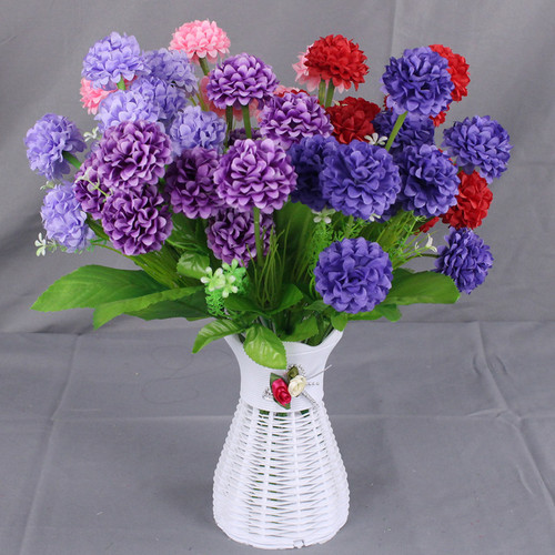 Single bunch of artificial flowers, 9-headed hydrangea flowers, lilac balls, chrysanthemum bunches, wedding decoration, bunches for engineering and arrangement, silk flowers