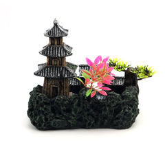 魚缸造景房子樓閣擺件庭院高塔樹脂工藝品水族擺件水族箱房屋裝飾