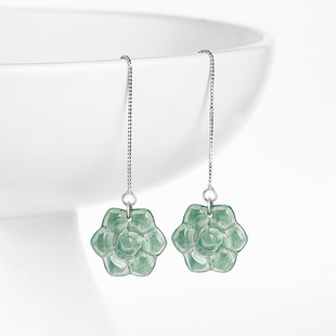 Natural A Goods Jade Ear Line Blue Water Rose S925 Silver Set Ice Jade Stone Women's Earrings Earrings Fashion