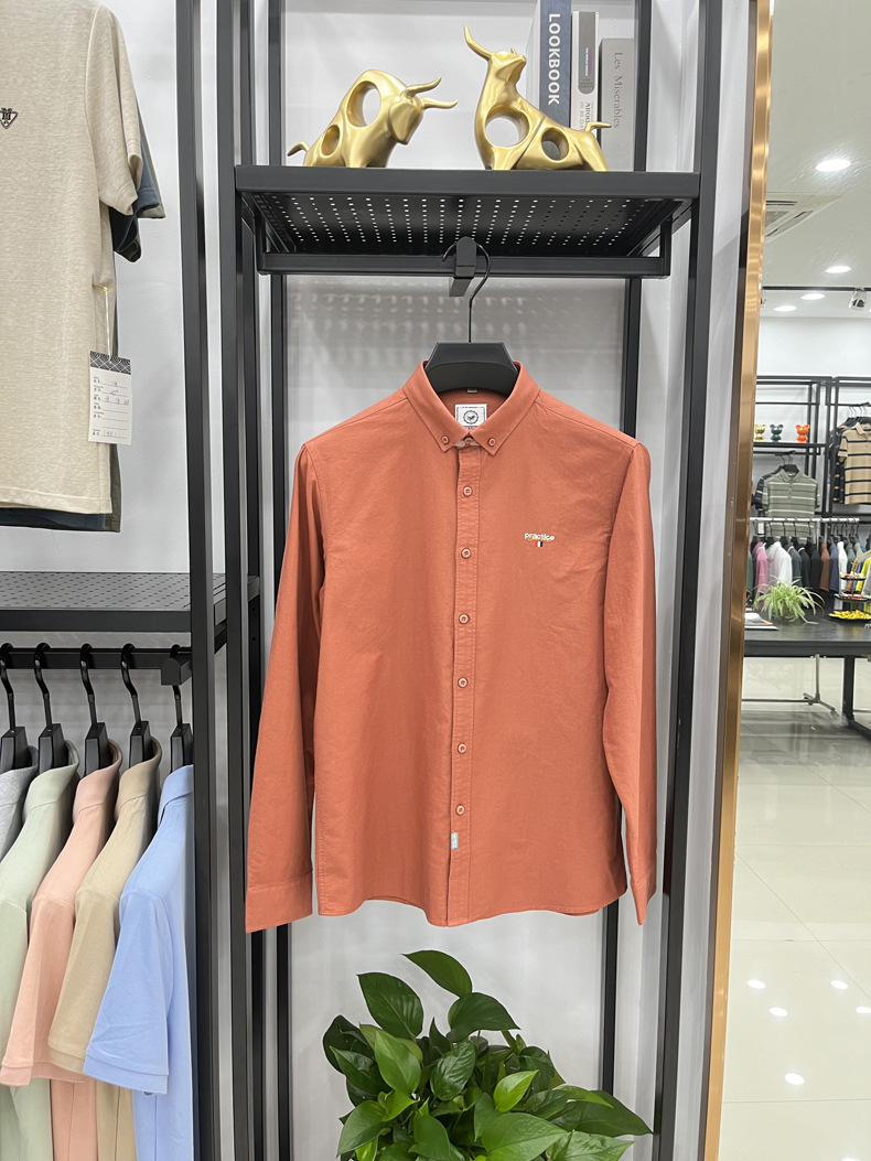Men's Long-sleeve Embroidered Shirt Solid Colour Casual Autumn Top_voghion.com