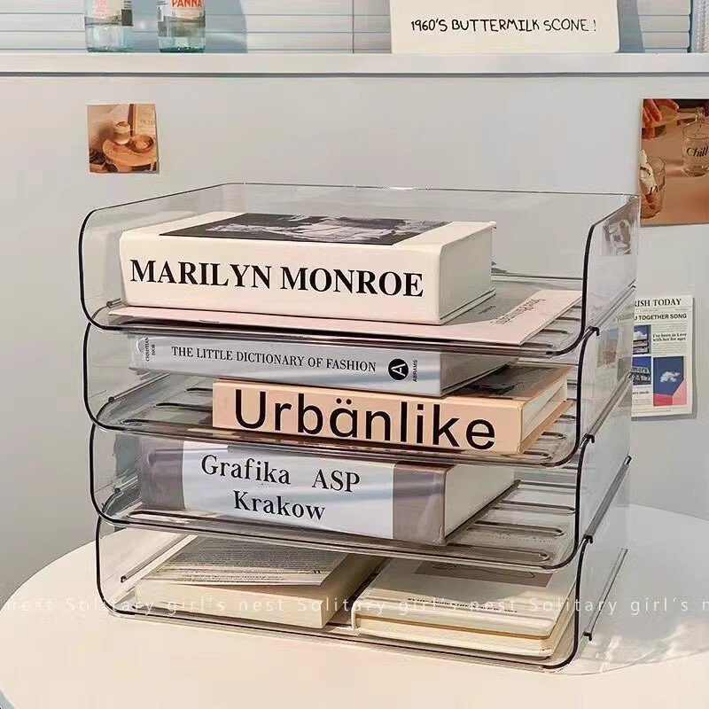 Stackable storage box A4 document stationery toys light luxury transparent desk cosmetics multi-layer desktop storage wholesale