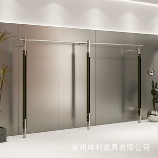 服装店不锈钢黑色展示架上墙架女装陈列架落地式简约货架挂衣架子