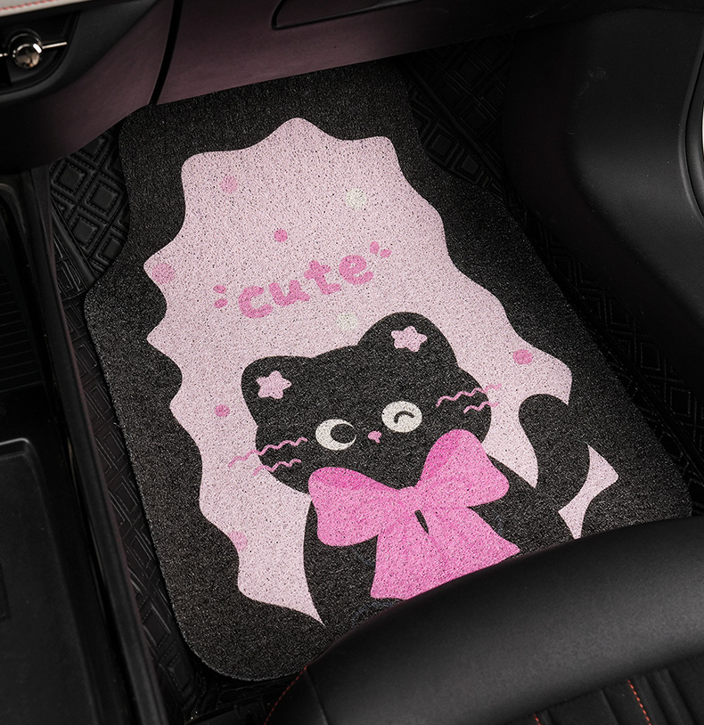 Four Seasons Universal Car Cartoon Floor Mats Wire Ring Easy Care Wear-Resistant Car Carpet Mats Cute Cat Car Floor Mats