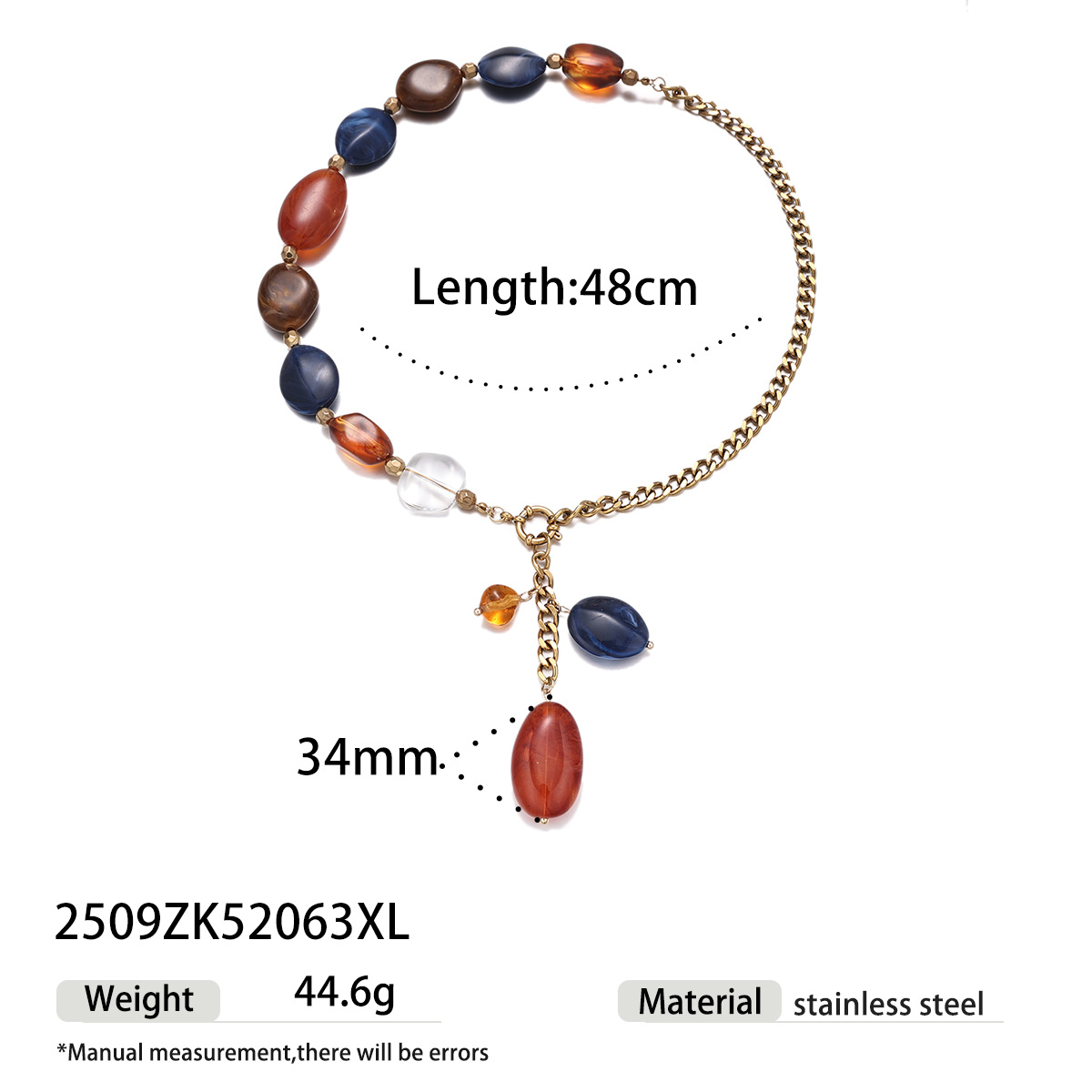 Collar de acero inoxidable de estilo europeo y americano, ligero y lujoso, collar de cuentas acrílicas de nicho para mujeres no se desvanecen en ventas transfronterizas calientes