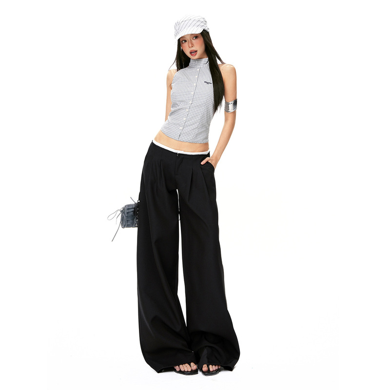 Yechuan # 2026 Spring New Style Lazy Style Pleated Low-Waist Wide-Leg Casual Pants for Women, Loose Slimming Drapey Pants Yechuan # 2026 Spring New Style Lazy Style Pleated Low-Waist Wide-Leg Casual Pants for Women, Loose Slimming Drapey Pants
