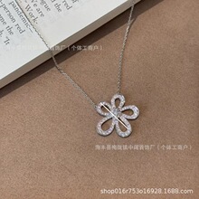 梵家微镶锆石满钻大花朵项链女银色花瓣耳环锁骨套装高级轻奢闪潮