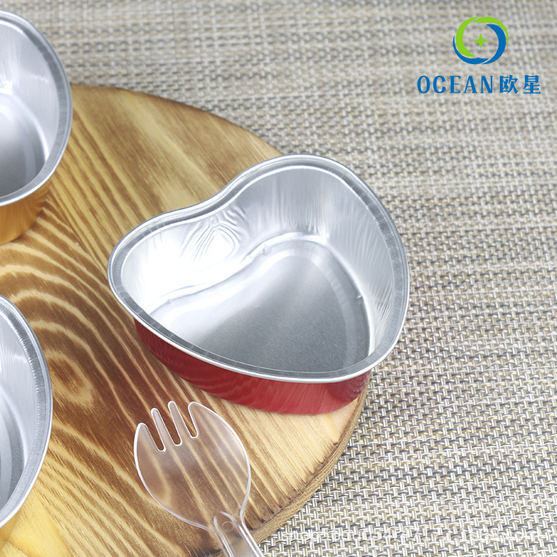 Caja de papel de aluminio en forma de corazón para hornear caja de pastel horno hogar desechable estaño caja de papel postre pudín taza molde