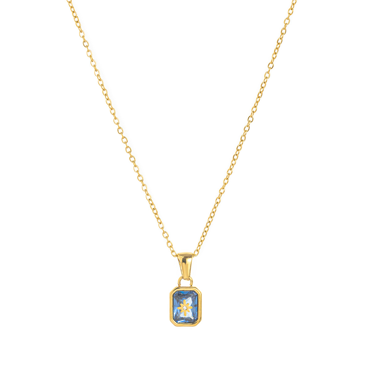 Collar Colgante de Estrella Polar con Piedra de Nacimiento, Acero de Titanio