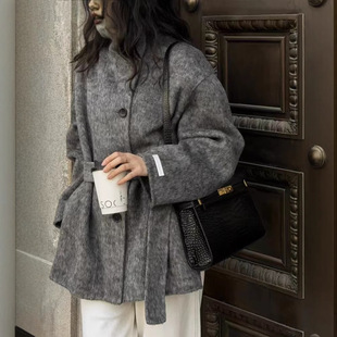 "Long-term stock" 2025 autumn and winter stand collar high-end loose lazy thickened mid-length double-sided wool coat