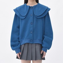 2022新款國潮衛衣女開衫藍色春裝娃娃領小個子設計感小眾上衣外套