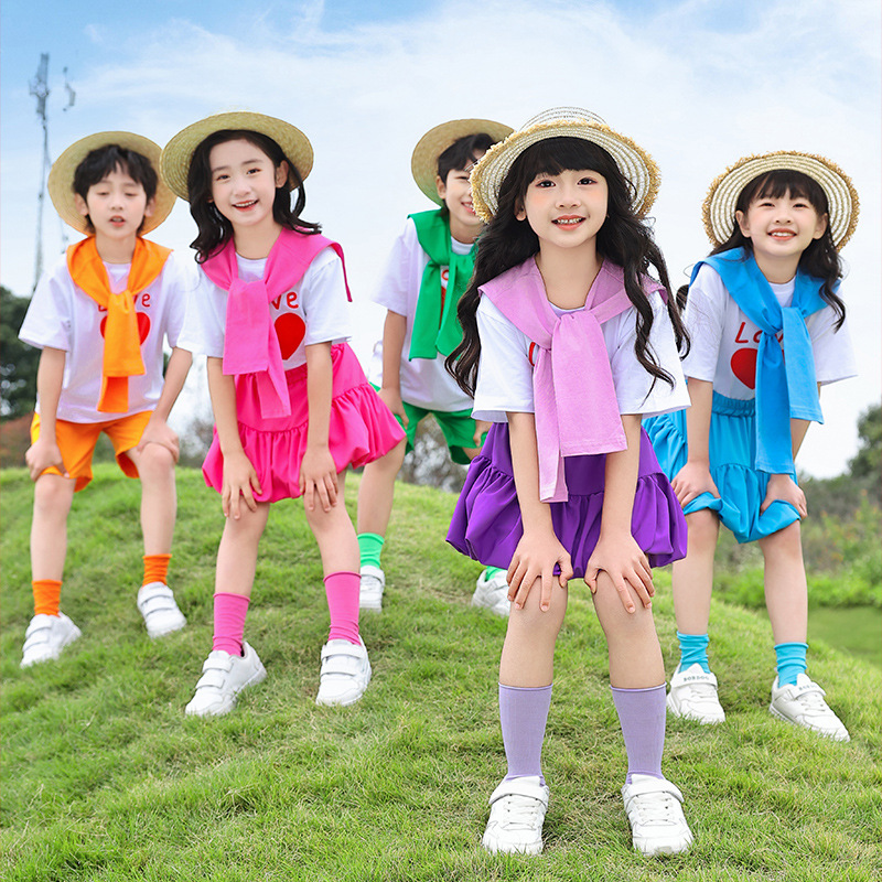 六一兒童節演出服裝幼兒園畢業照糖果色披肩新款小學生啦啦隊表演